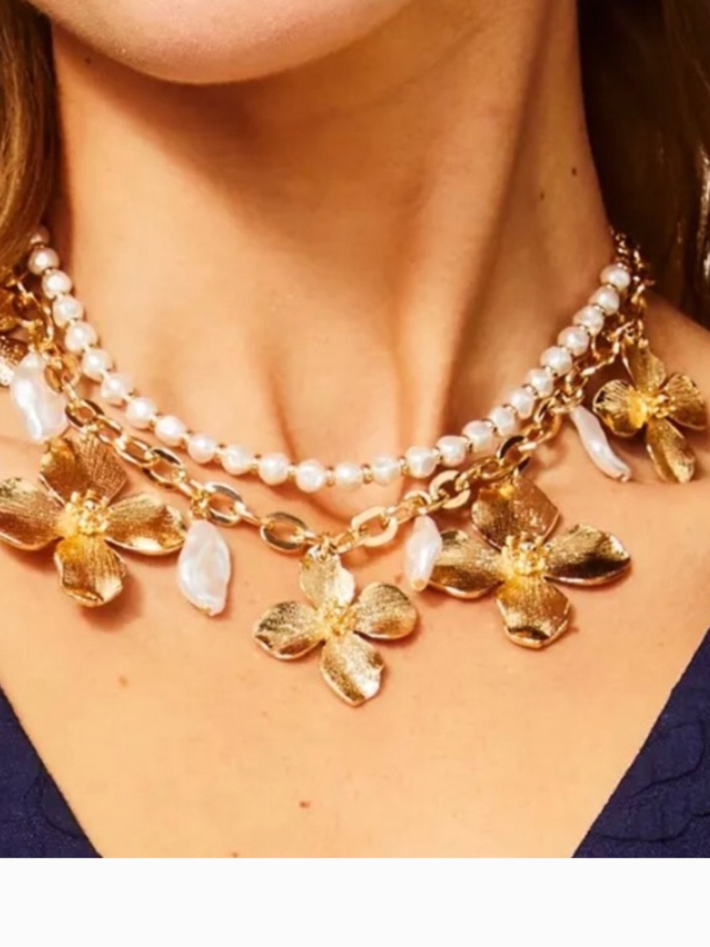 Lilly Pulitzer Via Flora Faux Pearl Metallic Gold-Tone Layered Necklace